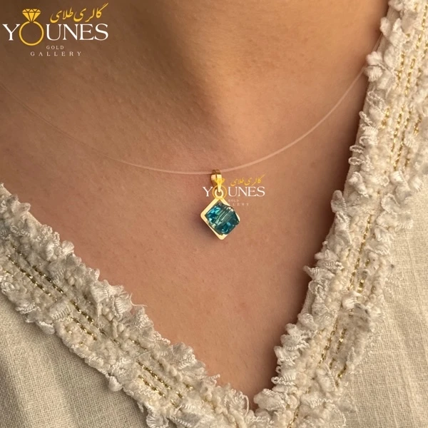 آویز طلا سواروسکی مربعی آبی دریایی